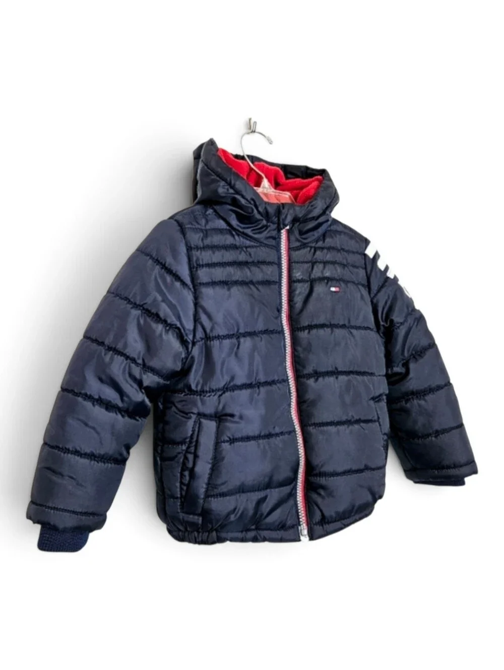 Tommy Hilfiger Boys Puffer Jacket 3T Fleece Lined Hooded Winter Coat Navy Blue